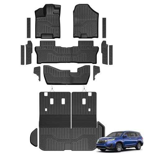 Floor Mats for Honda Pilot 2022-2016, All Weather Floor Mats Trunk Cargo Liner with Backrest Protectors and Door Sill Guards Accessories, Full Coverage Set for 8 Seats (Not Fit Elite Model) - style: For Honda Pilot | 2016-2022