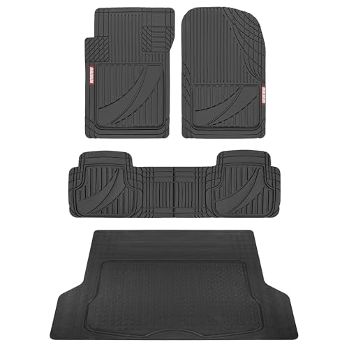 Motor Trend FlexTough™ Heavy Duty Rubber Black Car Floor Mats All Weather & Jumbo SUV Cargo Liner Full Set - Universal Trim to Fit Automotive Floor Mats & Trunk Mats for Cars Interior Accessories - color: Black, size: Extra Large Vehicle