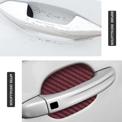 4PCS Car Handle Cup Stickers, Carbon Fiber Scratch Auto Door Protective Film, Non-Marking Bowl Protector, Universal Paint Cover Guard for Most Cars, SUV (Wine Red/4PCS) - color: Wine Red/4PCS
