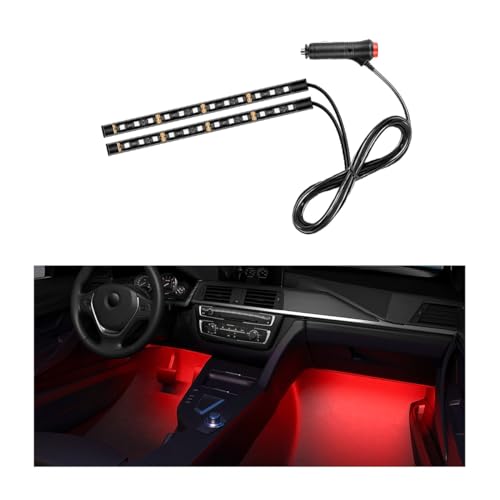Car LED Strip Light, 24 LEDs RGB Neon Interior Atmosphere Lights, 12V Under Dash Ambient Night Light, Cigarette Lighter Auto Interior Decorative Lamp, Car Accessories (Red) - color: Red, size: 24 LED, Cigarette Adapter