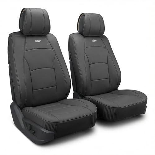 FH Group Front Set Faux Leather Seat Cushions - Car Seat Covers for Low Back Seat, Universal Fit, Airbag Compatible Car Seat Cover for SUV, Sedan, Solid Black - color: Black, style: Front Set