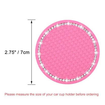 Bling Car Coasters, Wisdompro 2 Pack PVC Car Cup Holder Insert Coaster - Anti Slip Universal Vehicle Interior Accessories Crystal Glitter Cup Mats for Women and Men (2.75" Diameter, Pink) - color: Pink