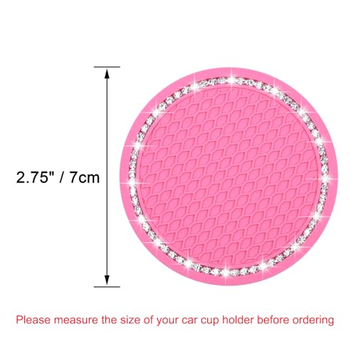 Bling Car Coasters, Wisdompro 4 Pack PVC Car Cup Holder Insert Coaster - Anti Slip Universal Vehicle Interior Accessories Crystal Glitter Cup Mats for Women and Men (2.75" Diameter, Pink) - color: Pink
