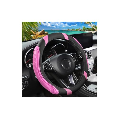 15 Inch Car Leather Steering Wheel Cover, Automotive Accessories Elastic Breathable Anti-Slip Soft Wheel Protector Fits Men and Women, Suitable for SUVs, Trucks, Vehicles and RVs (Pink) - color: Pink