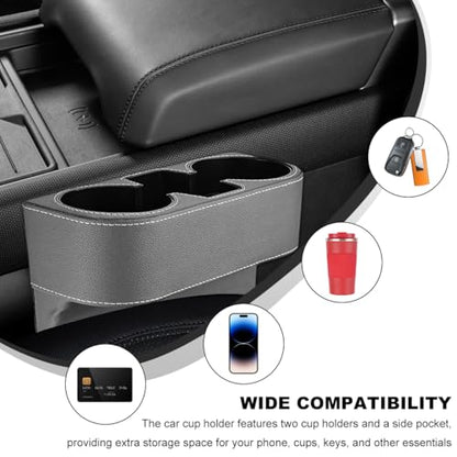 Car Seat Gap Filler Organizer, Multifunctional Auto Console Side Storage Box with Cup Holder, Universal PU Leather Cup Holder Front Seat Crevice Filler for Car Truck SUV (Gray)