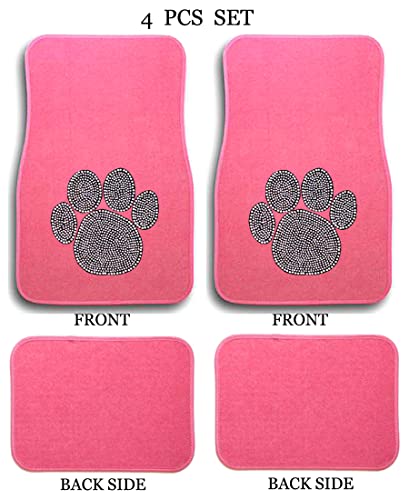 Universal Fit Pink Car Carpet Floor Mats Crystal Bling Rhinestone-Studded Front Rear 4 Piece Full Set (Paw Foot-Pink) - color: Paw Foot-Pink