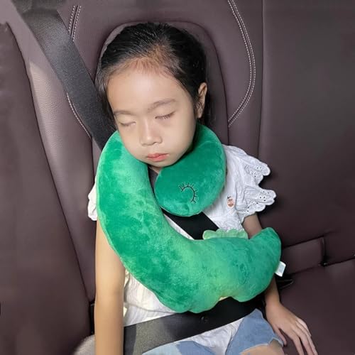 Car Travel Pillow for Kids Car Seat Pillow Cute Cartoon Travel Pillow Cushion Breathable Head and Body Support Pillow for Sleeping Travel Neck Rest Car Seat Pillow Long Journey&Road Trip - color: Green Dinosaur