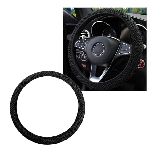 Yourkar Elastic Steering Wheel Cover, 15"×15" Comfy Breathable Stretch Steering Wheel Protector, Ice-Silk Cloth Polyester Steering Wheel Cover for Men Women, Car Accessories (Black) - color: Black