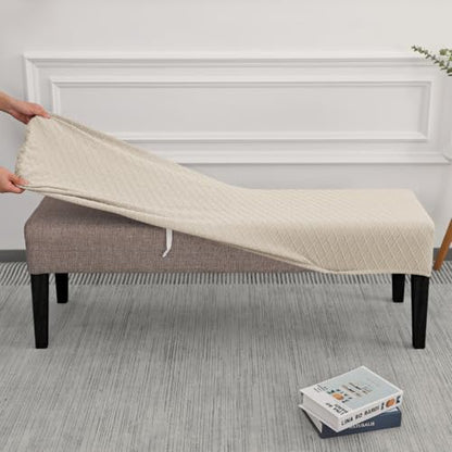 SPRINGRICO Stretch Dining Bench Cover, Removable Bench Slipcover Washable Bench Seat Protector Rectangle Bench Cover for Dining Room, Living Room, Bedroom, Kitchen (S2-Beige) - color: S2-beige