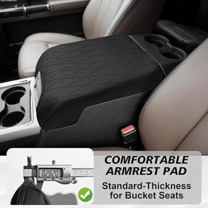 Center Console Armrest Cover Fit for Ford F150 2015-2020&F250 F350 F450 2017-2022&Expedition 2018-2024 Accessories, Armrest Pad Console Lid Cushion Vegan Leather Regular Thick (Bucket Seat,V2) - size: 4) 17-22 |F250/F350/F450| Bucket Seat, V2