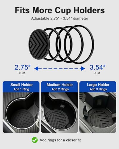 FitRing Adjustable Car Cup Holder Coasters, 2.75"–3.54" Adjustable Diameter, Silicone Coaster Upgrade Helps Reduce Side Gaps and Stay Put, 2-Pack - color: Leaf Green