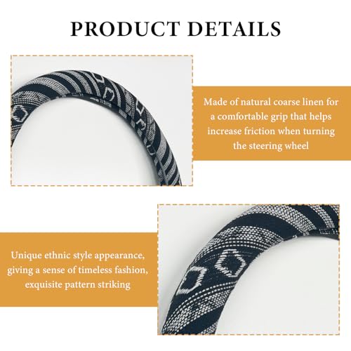 Boho Steering Wheel Cover, 15 Inch Coarse Flax Cloth Ethnic Style Anti-Slip Car Wheel Wrap, Universal Breathable Bohemian Steering Wheel Protector for Cars Vans Trucks (E) - color: E