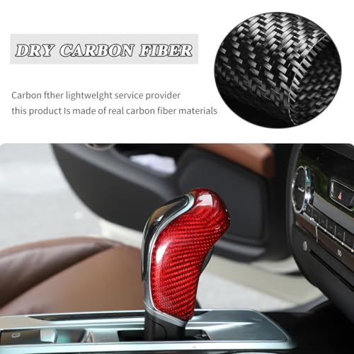 Car Real Carbon Fiber Gear Head Knob Trim Cover Fit for Maserati Ghibli/Quattroporte/Levante 2013-2018 Center Console Gear Knob Trim Cover Interior Accessories (Red Carbon Fiber)