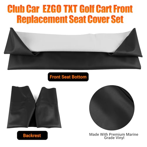 Golf Cart Front Seat Covers Staple On Replacement for EZGO TXT 1995-2013 Golf Cart Black Micro Fiber Leather Seat Cover - color: Black, size: EZGO TXT 1995-2013