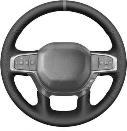 MEWANT DIY Steering Wheel Cover for Dodge Ram Laramie Big Horn 1500 2019-2021 Customized Version by Genuine Leather - color: Customized Genuine Leather