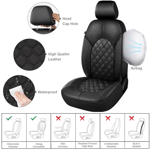 Luxury PU Leather Car Seat Covers Front Set - Anti-Stain Waterproof Automotive Seat Covers for Cars - Universal Car Interior Covers Seat Protectors for SUVs Pick-up Trucks(Black)