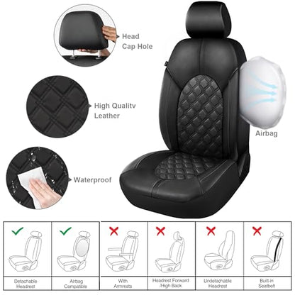 Luxury PU Leather Car Seat Covers Front Set - Anti-Stain Waterproof Automotive Seat Covers for Cars - Universal Car Interior Covers Seat Protectors for SUVs Pick-up Trucks(Black)