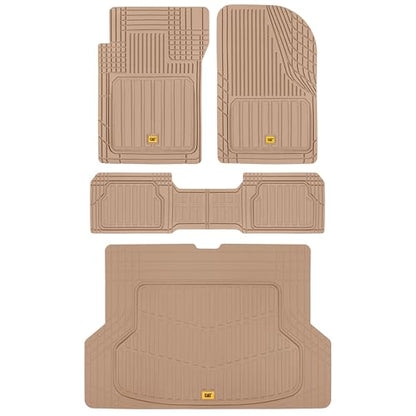 Cat® ToughLiner Heavy Duty Rubber Floor Mats & Cargo Trunk Liner for Car SUV Van Sedan, Beige - Trim to Fit, All Weather Deep Dish Automotive Floor Mat, Total Dirt Protection