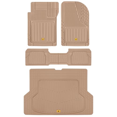 Cat® ToughLiner Heavy Duty Rubber Floor Mats & Cargo Trunk Liner for Car SUV Van Sedan, Beige - Trim to Fit, All Weather Deep Dish Automotive Floor Mat, Total Dirt Protection