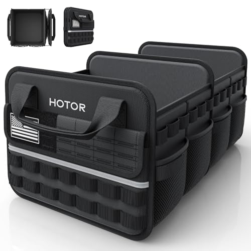 HOTOR Tactical Car Trunk Organizer - Foldable Trunk Organizer for SUV with Front MOLLE Pocket & Reflective Strips, Essential Car Accessories for Tools & Outdoor Storage, 15.0" x 23.6" x 11.0", Black - color: Black, size: Large