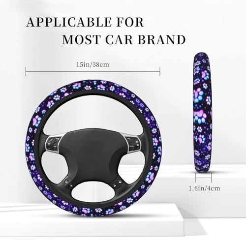 Paw Print Steering Wheel Cover - Purple Dog Paw Steering Wheel Protector Neoprene 15Inch Car Accessories 2 Pcs Car Coasters for Women Men - color: Purple Dog Paw