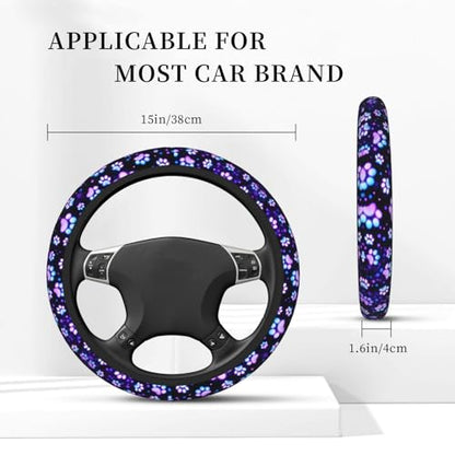 Paw Print Steering Wheel Cover - Purple Dog Paw Steering Wheel Protector Neoprene 15Inch Car Accessories 2 Pcs Car Coasters for Women Men - color: Purple Dog Paw