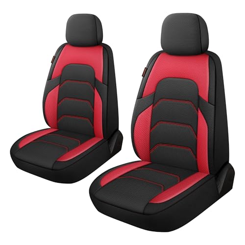 CAROMOP 3D Air Mesh Car Seat Covers 2 Front Seats,Breathable and Durable Seat Covers for Cars,Universal Fit for SUV,Vans,sedans, Trucks, Automotive Interior Covers(Black/Red) - color: Black/Red, size: Front Set