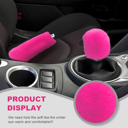 5PCS Fluffy Car Steering Wheel Cover Set, Includes Faux Fur Gear Shift Cover & Handbrake Cover & Steering Wheel Protector & 2 Seat Belt Shoulder Pads, Winter Fuzzy Warm Car Accessories (Rose Red) - color: Rose Red