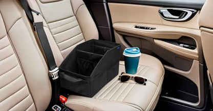 Car Seat Organizer - Passenger Seat Organizer, Collapsible Small Car Seat Storage Organizer with Lid（Black）