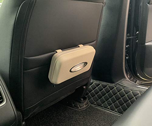 Car Tissue Holder - Sun Visor Napkin Holder, PU Leather Backseat Tissue Case for Vehicle (Beige) - color: Beige