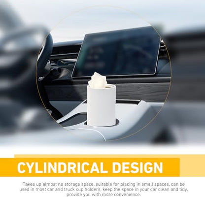 4 PCS Car Tissue Holder, Car Cup Holder Facial Tissues, Convenient Cylindrical Automotive Tissue Box, Universal for Most Cars (White)