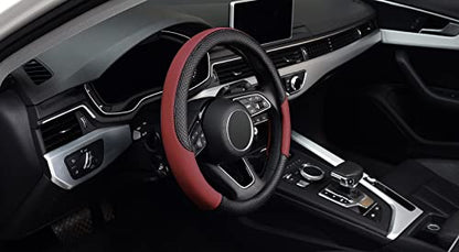 LABBYWAY Steering Wheel Cover, Universal Fit 15 Inch Microfiber Leather Car Wheel Protector, Anti-Slip, Claret - color: black&claret