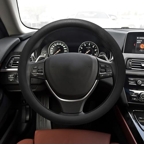 Car Steering Wheel Cover, 13 to 14.17 inches Non-Slip Silicone Steering Wheel Protector, Car Accessories Thin Soft Leather Texture Steering Wheel Protective Cover for Most Cars (Black) - color: Black