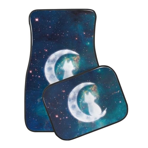 Moon White Cat Floor Mats for Car Sedan Truck SUV,Front Only,Set of 4 Universal Fit for Women Men Cars - color: Moon White Cat