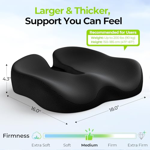 AUVON Ergonomic Donut Pillow Seat Cushion for Hemorrhoid & Tailbone Pain Relief, Thick Memory Foam Chair Cushion with Firm Support for Coccyx, Sciatica, Pressure Sores, Pregnancy, Postpartum Recovery