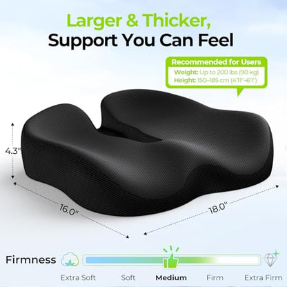 AUVON Ergonomic Donut Pillow Seat Cushion for Hemorrhoid & Tailbone Pain Relief, Thick Memory Foam Chair Cushion with Firm Support for Coccyx, Sciatica, Pressure Sores, Pregnancy, Postpartum Recovery