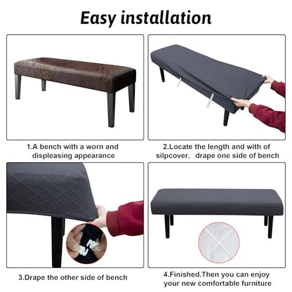 Stretch Bench Covers, Bench Seat Covers, Bench Cushions Covers, Printed Bench Seat Protector, Washable Bench Slipcover, Rectangle Bench Covers for Dining Room, Living Room, Kitchen (Argyle Metal Ash) - color: Argyle Metal Ash