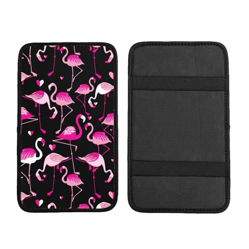 Bright Pink Flamingo Car Armrest Cover Pad Universal Cute Fashion Auto Center Console Armrest Cover Pads Breathable Comfort Black Car Armrest Seat Protector for Women Girls - color: Bright Pink Flamingo White Pink Heart