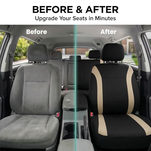 FH Group Automotive Full Set Car Seat Covers Cosmopolitan Flat Cloth, (Airbag Compatible & Split Bench) with Gift- Universal Fit for Cars, Trucks, and SUVS (Beige) - color: BEIGE, size: FULLSET