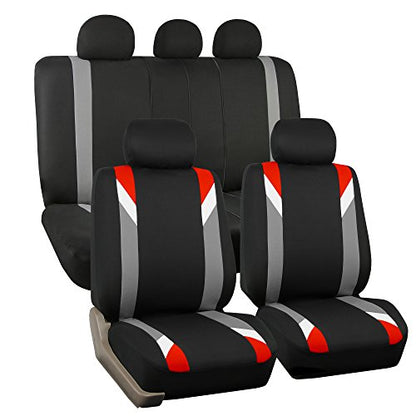 FH Group Premium Modernistic Flat Cloth Car Seat Covers – Universal Fit, Washable Seat Covers for SUV Sedan Van, Red, Full Set - color: Red, size: Full Set