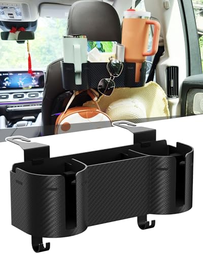 Car Headrest Backseat Cup Holder 3.7" with Organizer, High Capacity 4 in 1 Seat Back Organizer with Headrest Hooks, Multifunctional Storage for Car Travel Accessories Compatible with Most Vehicles - color: BLACK, size: 1 Pack