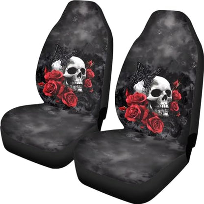 Cool Skull Rose Car Seat Covers for Front Seats Ethnic Style Bucket Seat Covers Universal Fit for SUV Truck Sedan Front Seat Protector,2 Piece Set - color: Cool Skull Rose 86