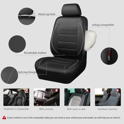 CAR PASS Universal Reflect Piping Leather Car Seat Cover, Fit for suvs,Van,Trucks,Airbag Compatible,Inside Zipper Design and Reserved Opening Holes (Full Set, Black and Grey) - color: Full Set Black Grey