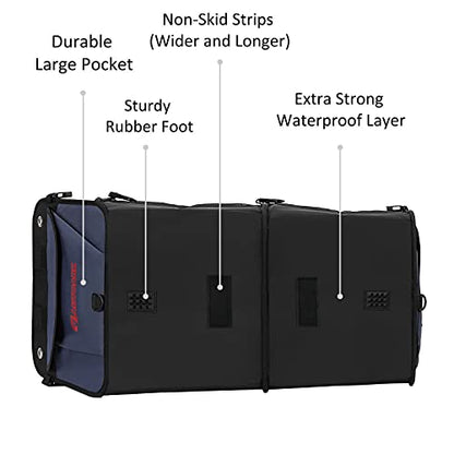 AUTOARK Multipurpose Car Trunk Organizer with Foldable Lid and Straps,Non-Slip Waterproof Bottom,Durable Collapsible Adjustable Compartments Cargo Storage,Navy Blue,AK-142