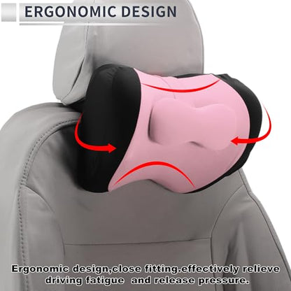 Car Headrest Pillow Ergonomic Comfortable Neck Support Pillow Milk Silk Fabric and Memory Foam Bandage Adjustable Width Black and Pink Set of 1 - color: Black Pink