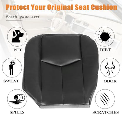 #692 or 69i Dark Gray Driver Side Bottom Foam Cushion ＆Replacement Seat Cover Leather Fit for Chevy Silverado Avalanche Tahoe Suburban/GMC Sierra Yukon 2003 2004 2005 2006 - color: Dark Gray