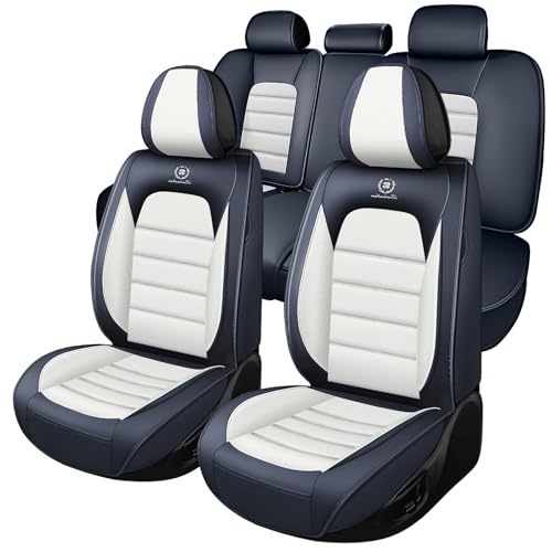 for Volkswagen Taos Full Set Seat Covers 2022-2026, Waterproof Nappa Leather Protector, Stylish, Anti-Slip & Airbag Compatible (Standard 5 Seats Blue & White) - color: Blue&White, size: Standard 5 Seats