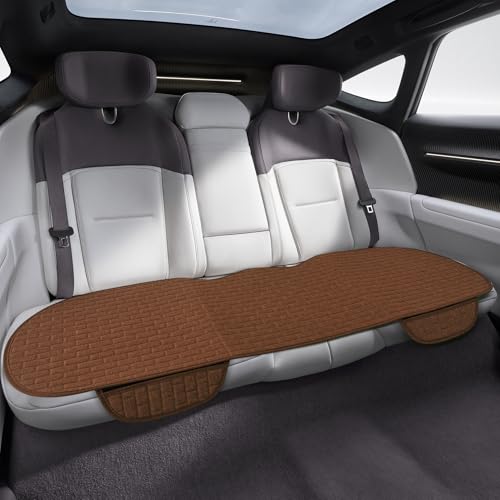 Linen Back Car Seat Cover, Rear Seat Pad, Anti-Slip Long Bottom Rear Seat Cover Protector with Storage Pockets, Breathable Comfortable Rear Cushion Cover Universal for Cars (Brown, Back) - color: Brown, size: Back