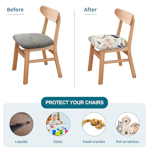 KRFOONN Waterproof Seat Covers for Dining Room Chairs Set of 4 with Bench Cover Washable Dining Chair Covers Removable Kitchen Chair Cushion Slipcovers Protector, A13 - color: Color A13