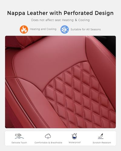 Huidasource Rear Car Seat Cover, Nappa Leather Rear Seat Cover Velcro Adjustable, Compatible with Seat Belts, Child Safety Seats, Universal Fit for Most Cars SUVs Trucks (Back Row/Red) - color: 01R# Red, size: Back Seat Cover